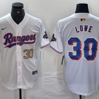 Men's Texas Rangers #30 Nathaniel Lowe White Gold Cool Base Stitched Baseball Jersey