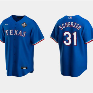 Men's Texas Rangers #31 Max Scherzer Royal 2023 World Series Stitched Baseball Jersey