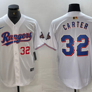Men's Texas Rangers #32 Evan Carter White Gold Cool Base Stitched Baseball Jersey