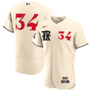 Men's Texas Rangers #34 Nolan Ryan Cream 2023 City Connect Flex Base Stitched Baseball Jersey