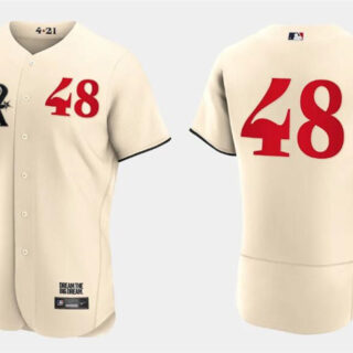 Men's Texas Rangers #48 Jacob DeGrom Cream 2023 City Connect Flex Base Stitched Baseball Jersey