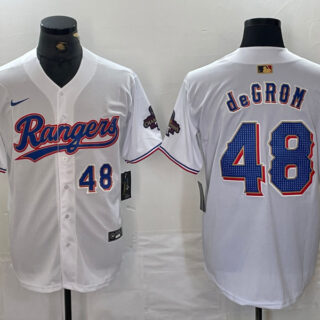 Men's Texas Rangers #48 Jacob DeGrom White Gold Cool Base Stitched Baseball Jersey