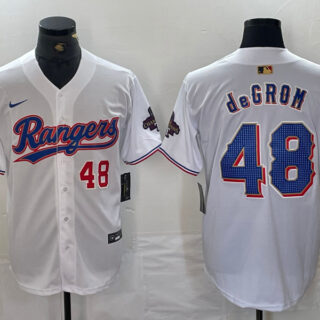 Men's Texas Rangers #48 Jacob DeGrom White Gold Cool Base Stitched Baseball Jersey
