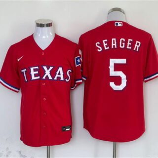 Men's Texas Rangers #5 Corey Seager Red With Patch Cool Base Stitched MLB Jersey