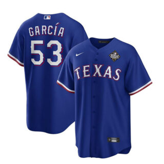 Men's Texas Rangers #53 Adolis García Royal 2023 World Series Stitched Baseball Jersey