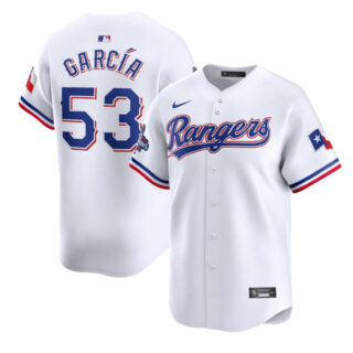 Men's Texas Rangers #53 Adolis García White 2023 World Series Champions Stitched Baseball Jersey