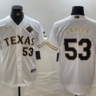 Men's Texas Rangers #53 Adolis García White Gold With Patch Cool Base Stitched Baseball jerseys