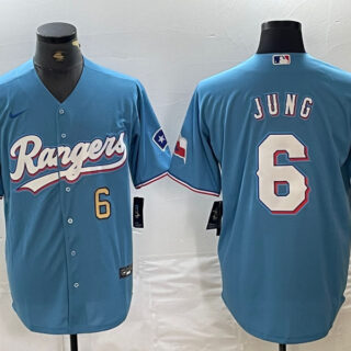Men's Texas Rangers #6 Josh Jung Number Light Blue Team Logo Cool Base Jersey