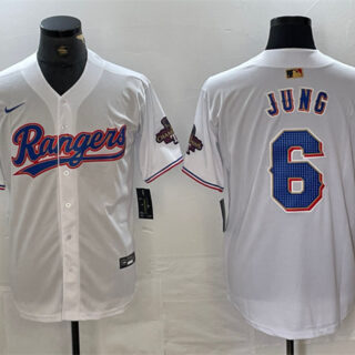 Men's Texas Rangers #6 Josh Jung White Gold Cool Base Stitched Baseball Jersey