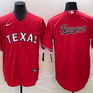 Men's Texas Rangers Red Team Big Logo Cool Base Stitched Baseball Jersey
