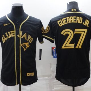 Men's Toronto Blue Jays #27 Vladimir Guerrero Jr. Black Gold Flex Base Stitched Jersey