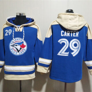 Men's Toronto Blue Jays #29 Joe Carter Royal Ageless Must-Have Lace-Up Pullover Hoodie