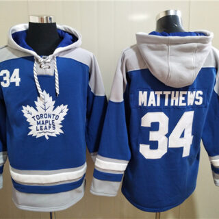 Men's Toronto Maple Leafs #34 Auston Matthews Blue Ageless Must-Have Lace-Up Pullover Hoodie