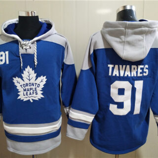 Men's Toronto Maple Leafs #91 John Tavares Blue Ageless Must-Have Lace-Up Pullover Hoodie