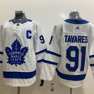 Men's Toronto Maple Leafs #91 John Tavares with C Patch White Road Stitched Adidas NHL Jersey