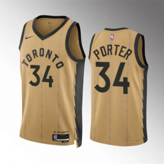 Men's Toronto Raptors #34 Jontay Porter Gold 2023 24 City Edition Stitched Basketball Jersey