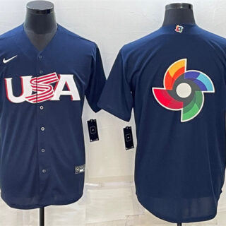 Men's USA Baseball 2023 Navy World Baseball Big Logo Classic Replica Stitched Jersey