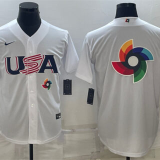 Men's USA Baseball 2023 White World Baseball Big Logo Classic Replica Stitched Jersey