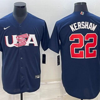 Men's USA Baseball #22 Clayton Kershaw 2023 Navy World Baseball Classic Replica Stitched Jersey