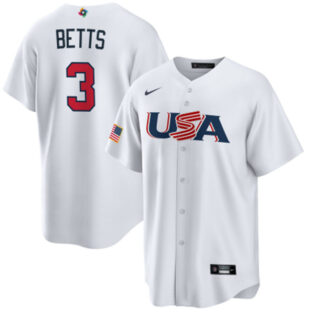 Men's USA Baseball #3 Mookie Betts 2023 White World Baseball Classic Replica Stitched Jersey