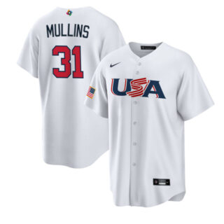 Men's USA Baseball #31 Cedric Mullins 2023 White World Baseball Classic Replica Stitched Jersey
