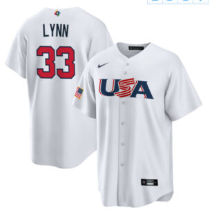 Men's USA Baseball #33 Lance Lynn 2023 White World Baseball Classic Replica Stitched Jersey
