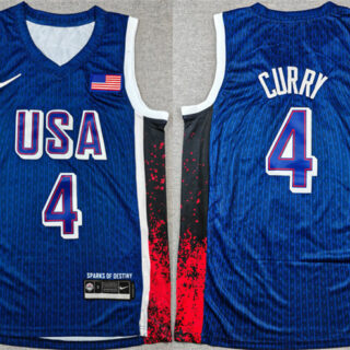 Men's USA Basketball #4 Stephen Curry Navy 2024 Olympics Stitched Jersey