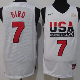 Men's USA Basketball #7 Larry Bird White Stitched Jersey