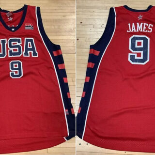 Men's USA Basketball #9 Lebron James Red Stitched Basketball Jersey