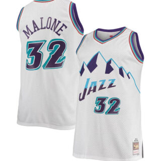 Men's Utah Jazz #32 Karl Malone White Mitchell & Ness Swingman Stitched Jersey