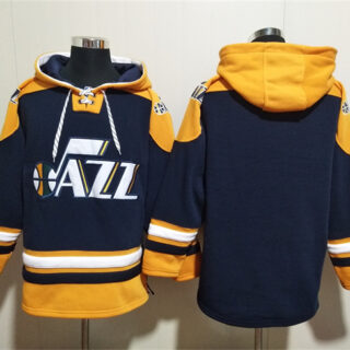 Men's Utah Jazz Blank Navy Yellow Lace-Up Pullover Hoodie
