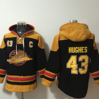 Men's Vancouver Canucks #43 Quinn Hughes Black Ageless Must-Have Lace-Up Pullover Hoodie