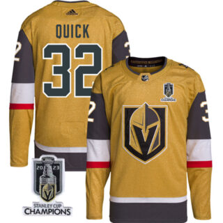 Men's Vegas Golden Knights #32 Jonathan Quick Gold 2023 Stanley Cup Champions Stitched Jersey