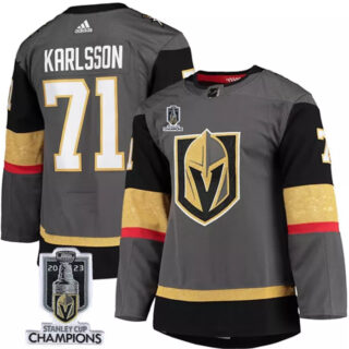 Men's Vegas Golden Knights #71 William Karlsson Grey 2023 Stanley Cup Champions Stitched Jersey