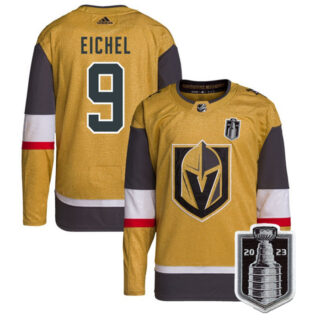 Men's Vegas Golden Knights #9 Jack Eichel Gold 2023 Stanley Cup Final Stitched Jersey