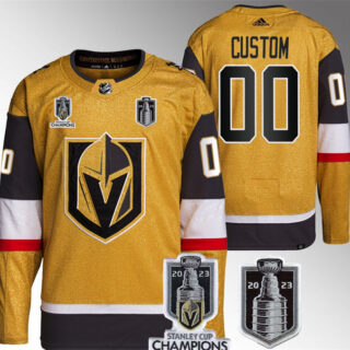 Men's Vegas Golden Knights Active Player Custom Gold 2023 Stanley Cup Final And Champions Patch Stitched Jersey