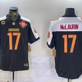 Men's Washington Commanders #17 Terry McLaurin Black White 2023 F.U.S.E. With 4-Star C Patch 90th Anniversary Vapor Limited Stitched Football Jersey