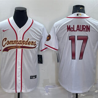Men's Washington Commanders #17 Terry McLaurin White With Patch Cool Base Stitched Baseball Jersey