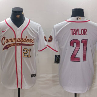 Men's Washington Commanders #21 Sean Taylor White With Patch Cool Base Stitched Baseball Jerseys