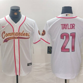 Men's Washington Commanders #21 Sean Taylor White With Patch Cool Base Stitched Baseball Jersey