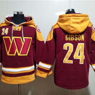 Men's Washington Commanders #24 Antonio Gibson Burgundy Lace-Up Pullover Hoodie