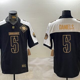 Men's Washington Commanders #5 Jayden Daniels Black Gold 2024 F.U.S.E. 90th Anniversary Vapor Limited Stitched Football Jersey