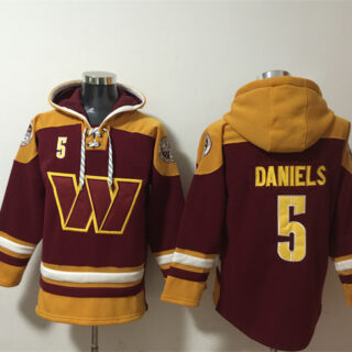 Men's Washington Commanders #5 Jayden Daniels Burgundy Ageless Must-Have Lace-Up Pullover Hoodie