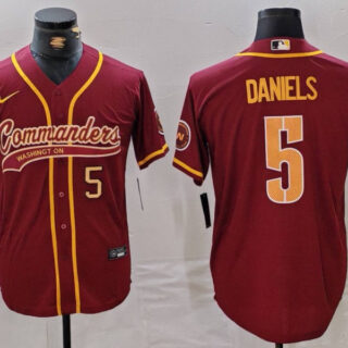 Men's Washington Commanders #5 Jayden Daniels Burgundy With Patch Cool Base Stitched Baseball Jerseys