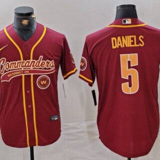 Men's Washington Commanders #5 Jayden Daniels Burgundy With Patch Cool Base Stitched Baseball Jerseys