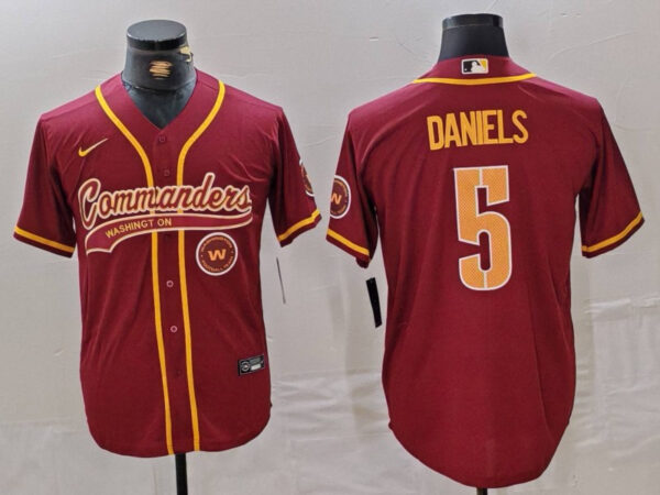 Men's Washington Commanders #5 Jayden Daniels Burgundy With Patch Cool Base Stitched Baseball Jerseys