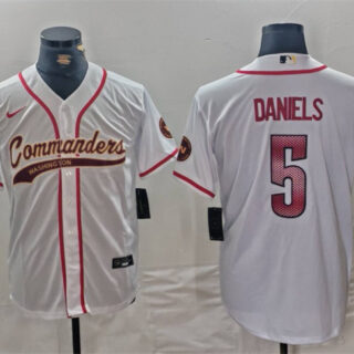 Men's Washington Commanders #5 Jayden Daniels White With Patch Cool Base Stitched Baseball Jersey