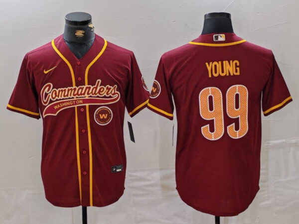 Men's Washington Commanders #99 Chase Young Burgundy With Patch Cool Base Stitched Baseball Jerseys