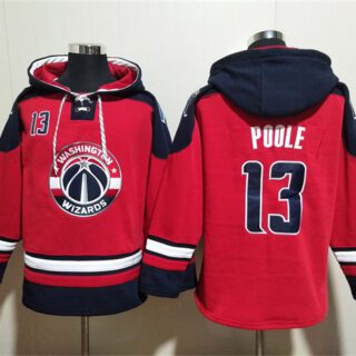 Men's Washington Wizards #13 Jordan Poole Red Navy Lace-Up Pullover Hoodie