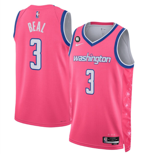 Men's Washington Wizards #3 Bradley Beal 2022 23 Pink Cherry Blossom City Edition With NO.6 Patch Limited Stitched Basketball Jersey